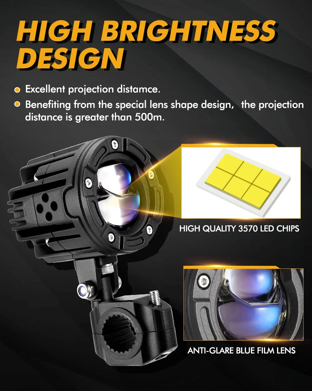 2.5 Inch Motorcycle LED Spotlight Bi-LED Projector Lens Headlight 130W 6000K LED Work Light 5 Light Modes for Motorcycle SUV ATV Trucks | 2PCS/Set