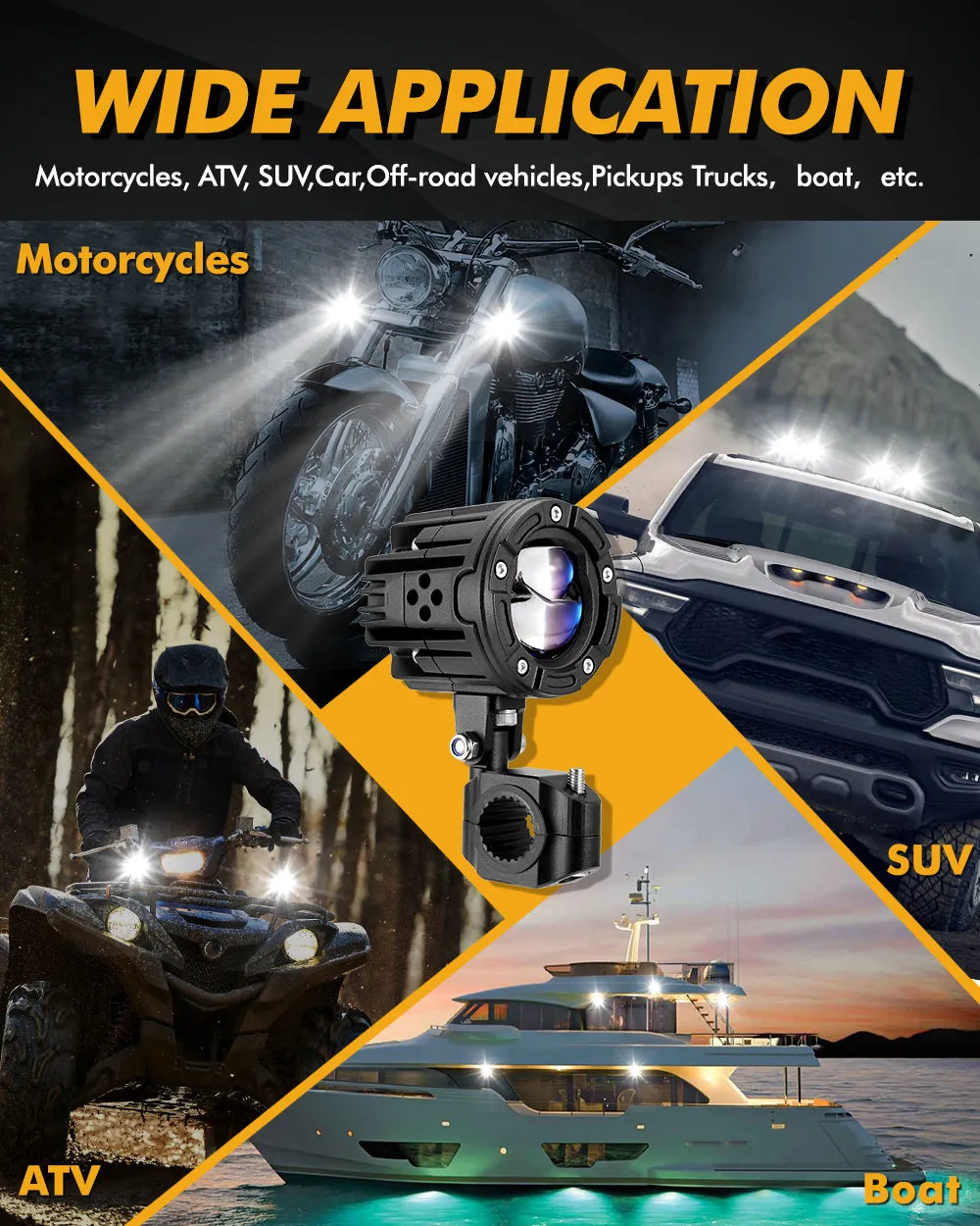 2.5 Inch Motorcycle LED Spotlight Bi-LED Projector Lens Headlight 130W 6000K LED Work Light 5 Light Modes for Motorcycle SUV ATV Trucks | 2PCS/Set
