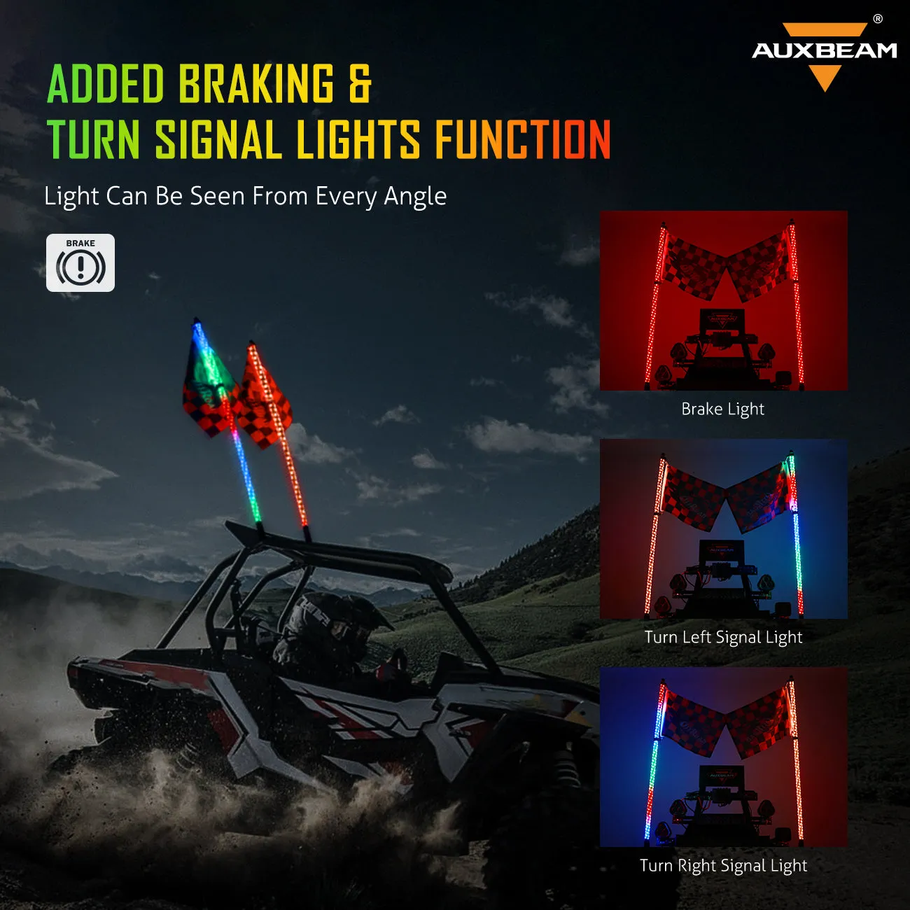 3FT/4FT LED RGB Whip Lights with Bluetooth/ Remote Controlled   Whip Light Mounting Brackets for UTV, ATV, Off-road Vehicle