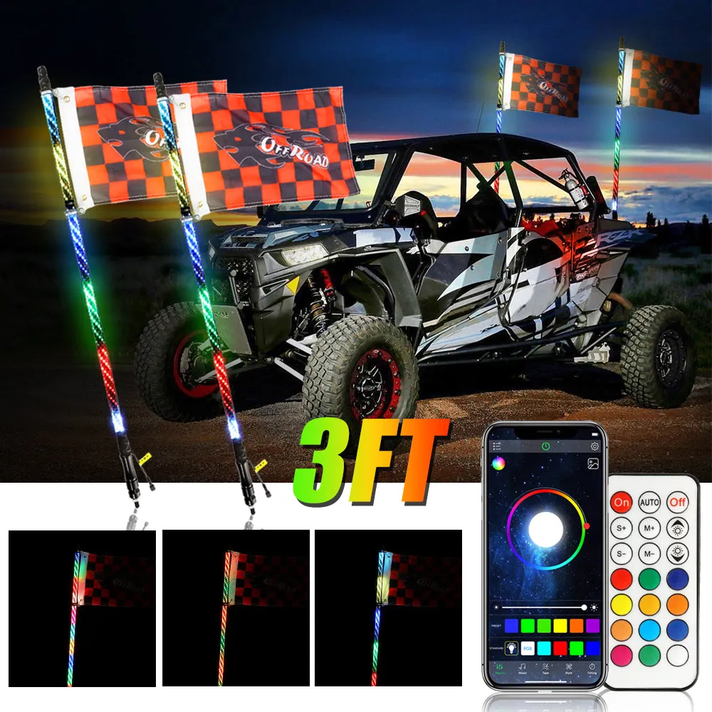 3FT/4FT LED RGB Whip Lights with Bluetooth/ Remote Controlled   Whip Light Mounting Brackets for UTV, ATV, Off-road Vehicle