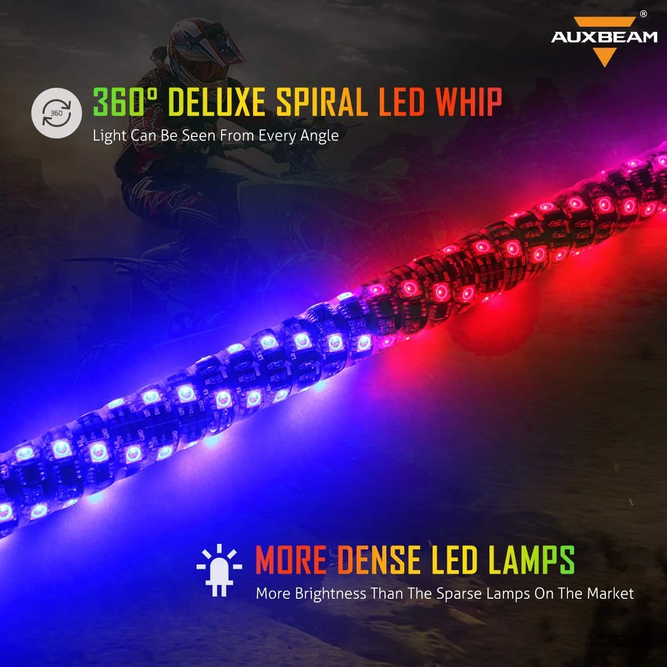3FT/4FT LED RGB Whip Lights with Bluetooth/ Remote Controlled   Whip Light Mounting Brackets for UTV, ATV, Off-road Vehicle