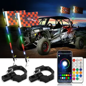 3FT/4FT LED RGB Whip Lights with Bluetooth/ Remote Controlled   Whip Light Mounting Brackets for UTV, ATV, Off-road Vehicle