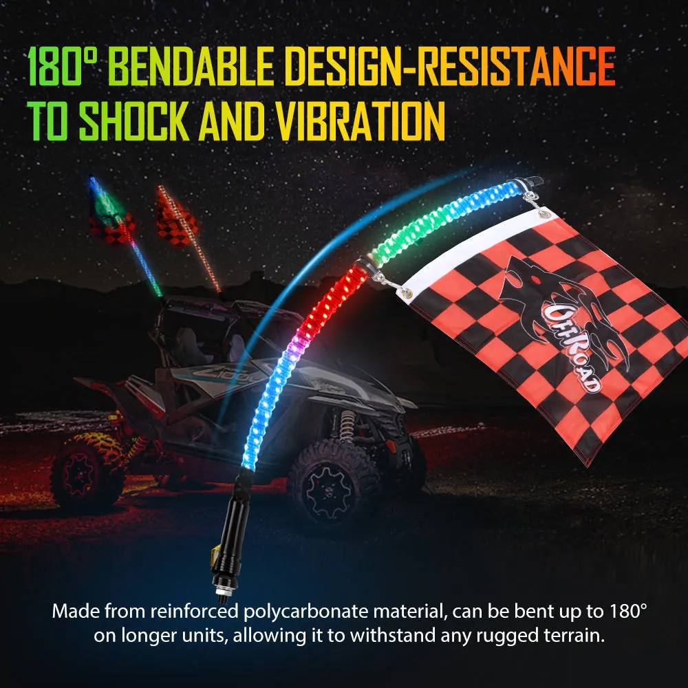 3FT/4FT RGB LED Whip Light with Bluetooth Controlled   Whip Light Mounting Brackets for UTV, ATV, Off-road Vehicle