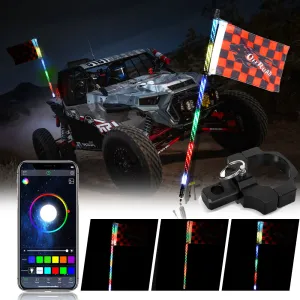 3FT/4FT RGB LED Whip Light with Bluetooth Controlled   Whip Light Mounting Brackets for UTV, ATV, Off-road Vehicle