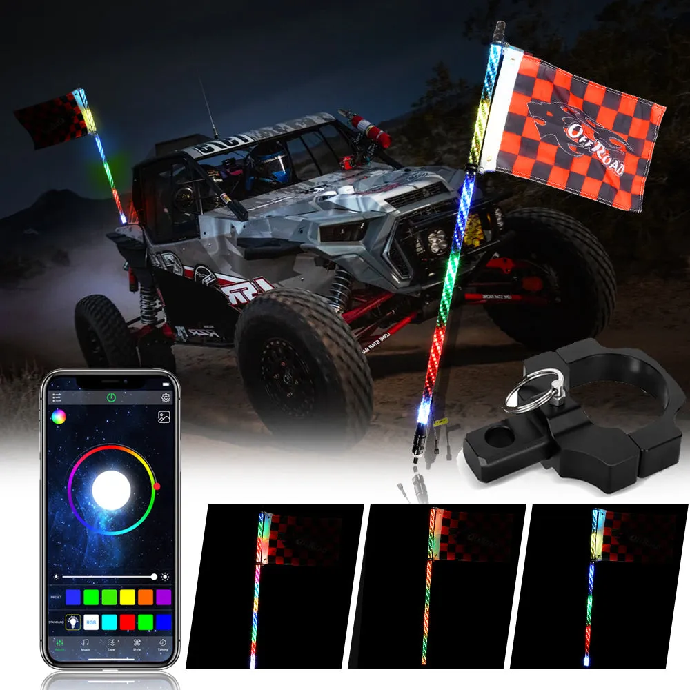 3FT/4FT RGB LED Whip Light with Bluetooth Controlled   Whip Light Mounting Brackets for UTV, ATV, Off-road Vehicle