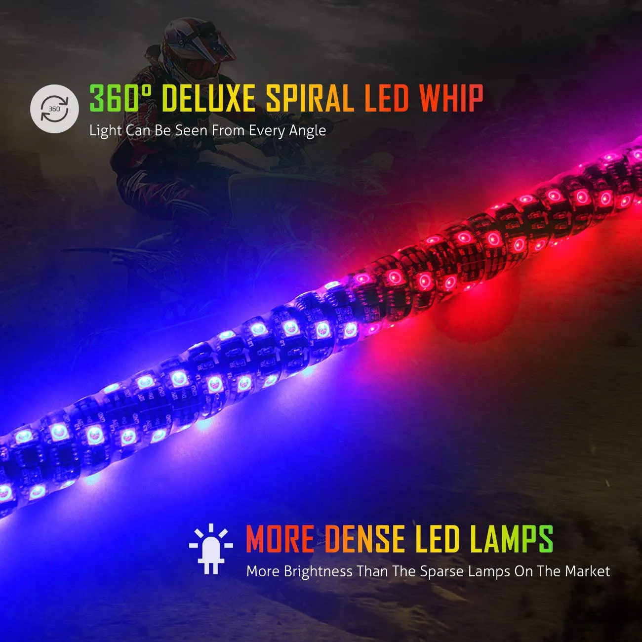 3FT/4FT RGB LED Whip Light with Bluetooth Controlled   Whip Light Mounting Brackets for UTV, ATV, Off-road Vehicle