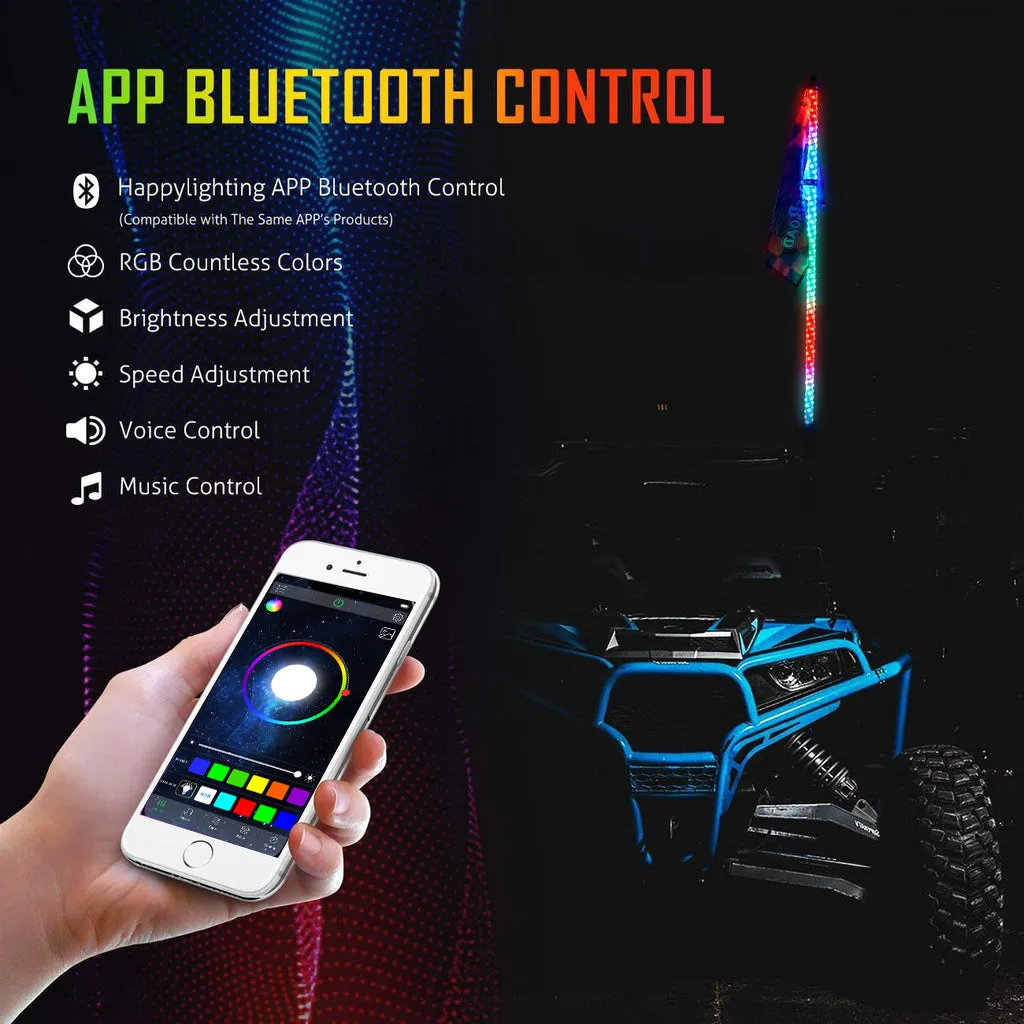 3FT/4FT RGB LED Whip Light with Bluetooth Controlled   Whip Light Mounting Brackets for UTV, ATV, Off-road Vehicle
