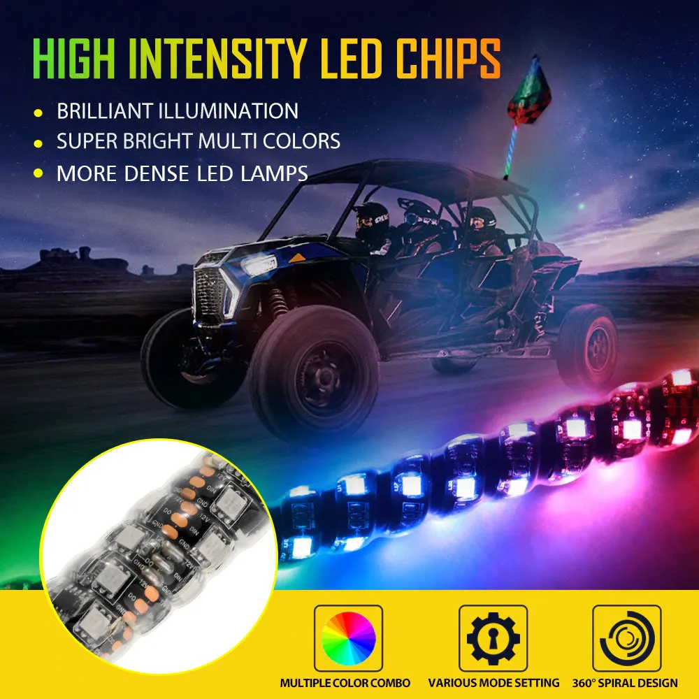 3FT/4FT RGB LED Whip Light with Remote Control Whip Light Mounting Brackets for UTV, ATV, Off-Road Vehicle