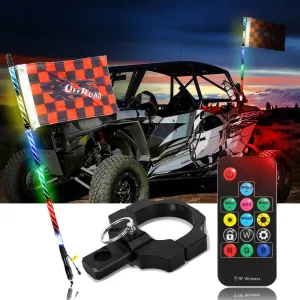 3FT/4FT RGB LED Whip Light with Remote Control Whip Light Mounting Brackets for UTV, ATV, Off-Road Vehicle