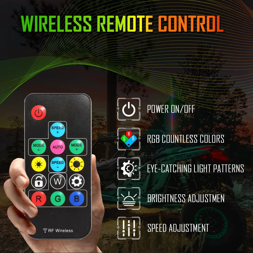 3FT/4FT RGB LED Whip Light with Remote Control Whip Light Mounting Brackets for UTV, ATV, Off-Road Vehicle