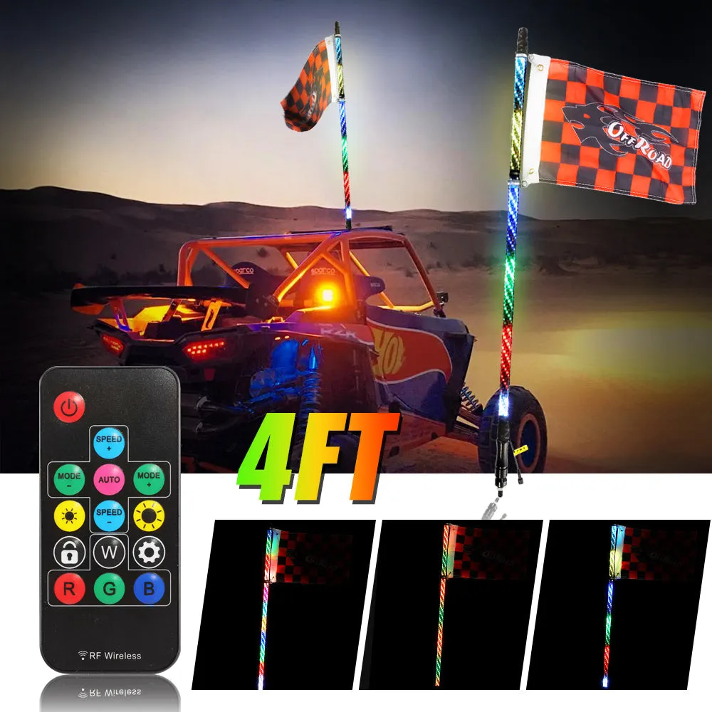 3FT/4FT RGB LED Whip Light with Remote Control Whip Light Mounting Brackets for UTV, ATV, Off-Road Vehicle