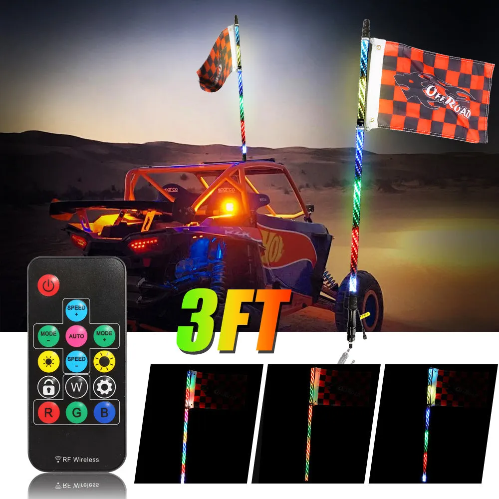3FT/4FT RGB LED Whip Light with Remote Control Whip Light Mounting Brackets for UTV, ATV, Off-Road Vehicle