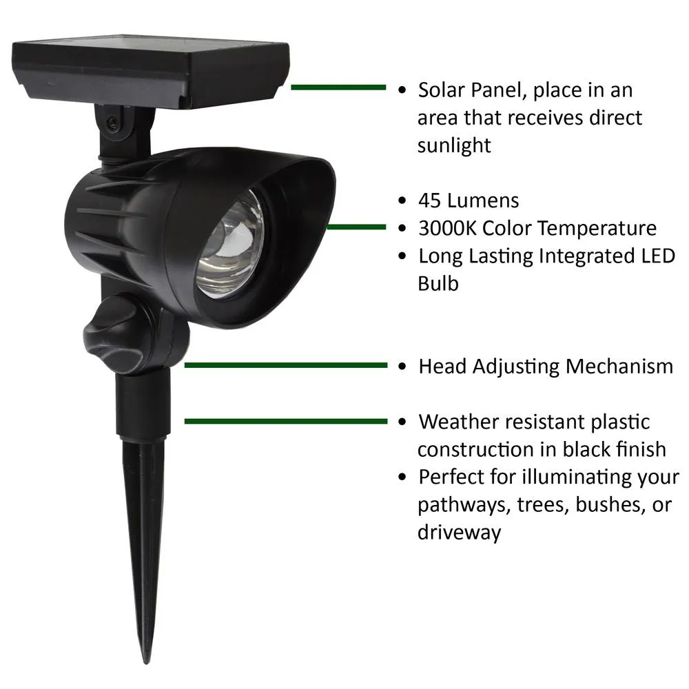 45 Lumens Solar Black Outdoor LED Landscape Spotlight
