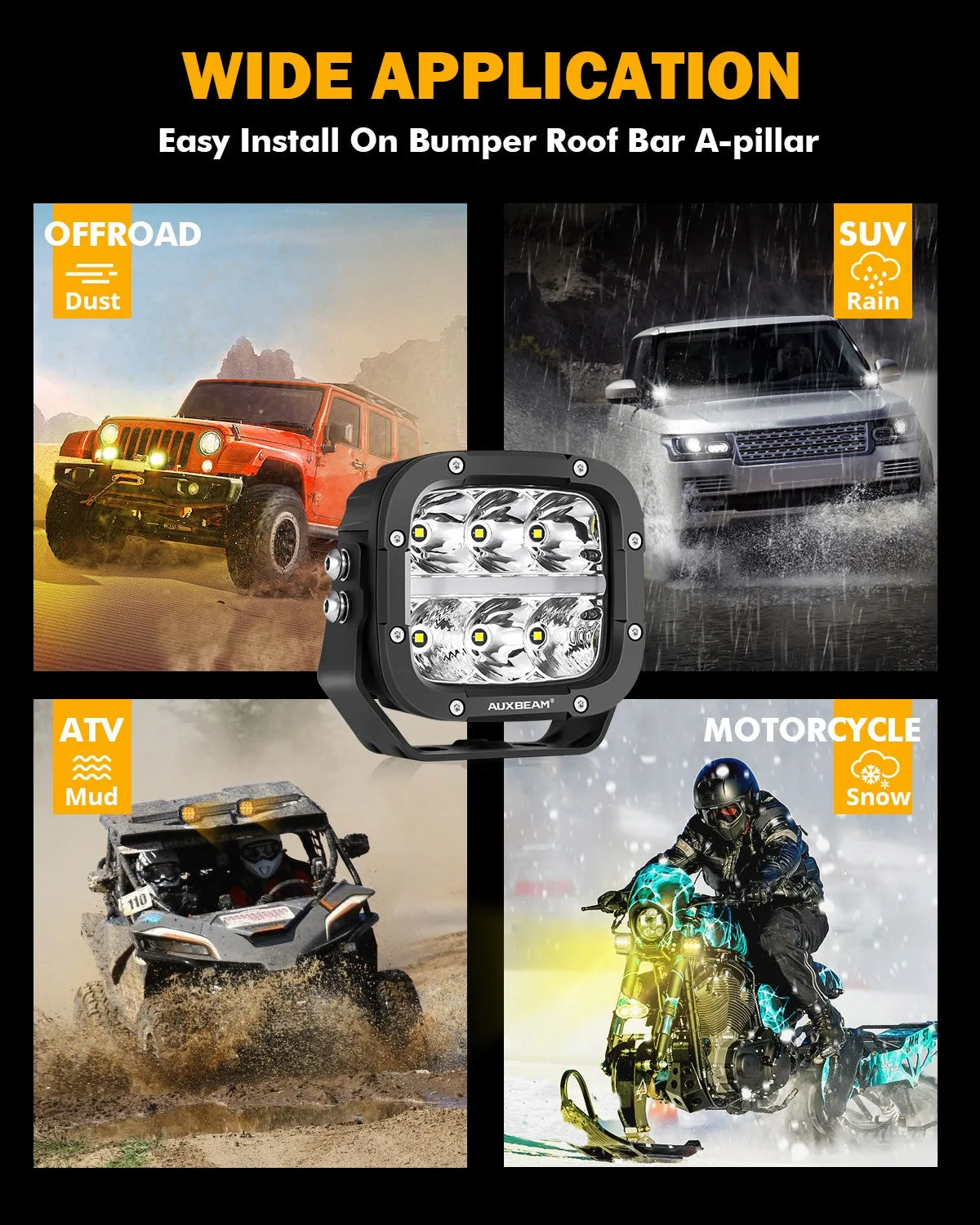 5 Inch 132W White/Amber LED Pods with Amber DRL Bull Bar For Ford Bronco 2/4 Door 2021 2022