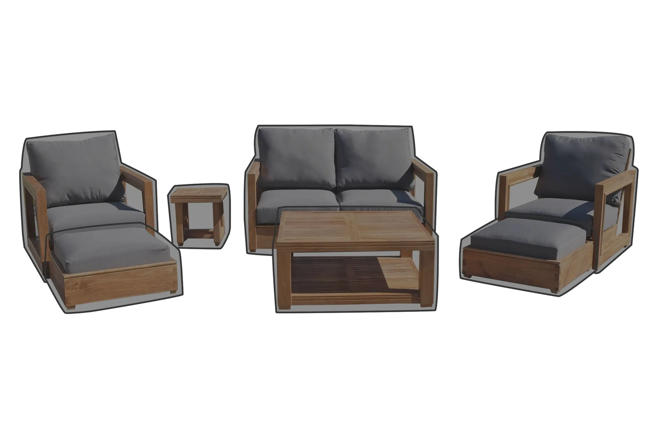 7 pc Chatsworth Loveseat Teak Deep Seating with Coffee Table WeatherMAX Outdoor Weather Cover