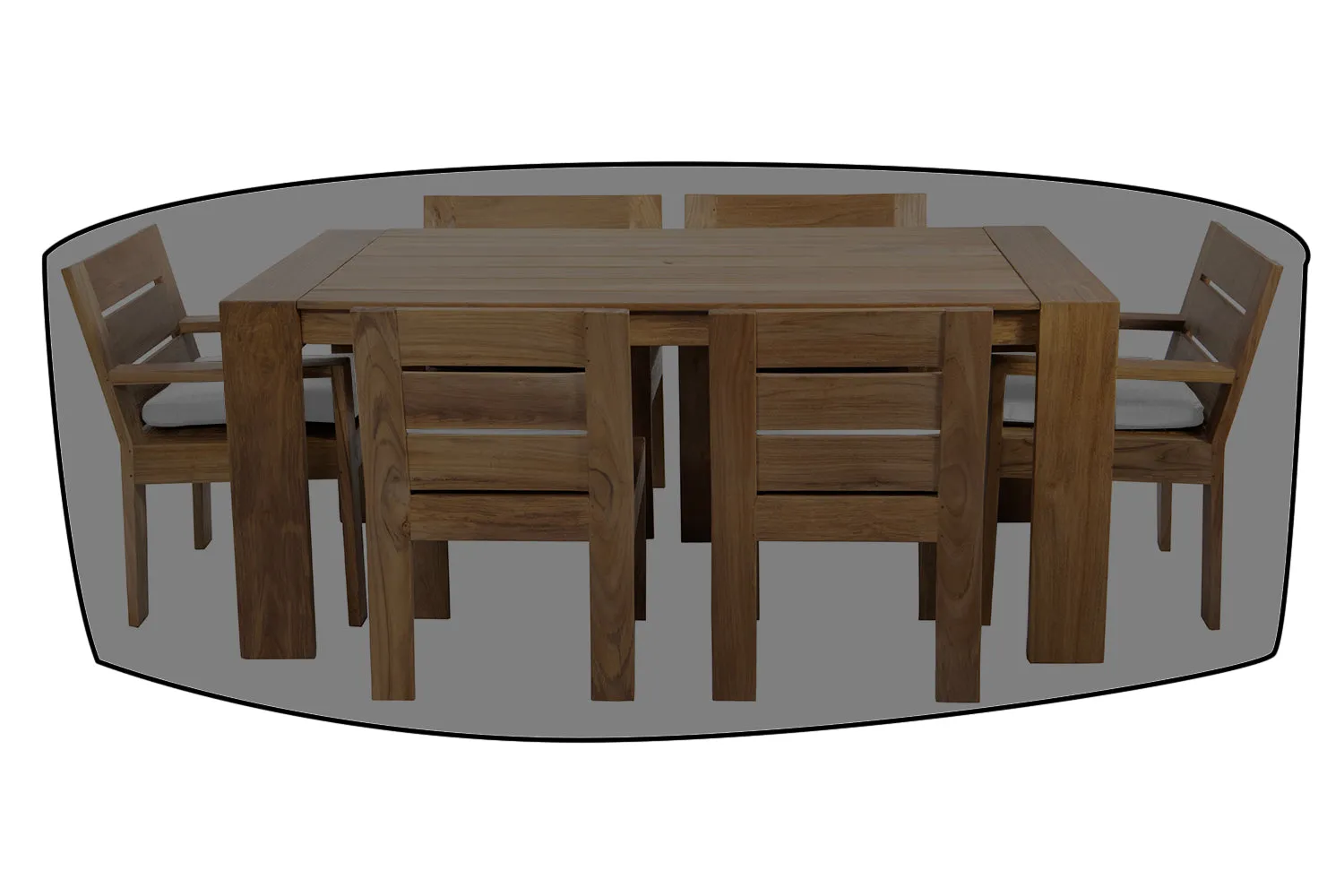 7 pc Pacific Teak Dining Set with 42" x 72" Rectangular Dining Table WeatherMAX Outdoor Weather Cover
