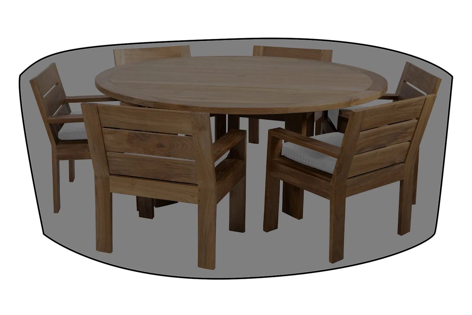 7 pc Pacific Teak Dining Set with 72" Round Dining Table WeatherMAX Outdoor Weather Cover