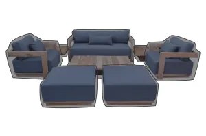 8 pc Hermosa Teak Deep Seating Loveseat 49" Coffee Table WeatherMAX Outdoor Weather Cover