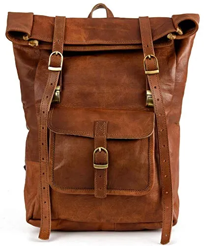 BERLINER BAGS Vintage Leather Backpack Leeds M, Large Waterproof Bookbag for Men and Women - Brown