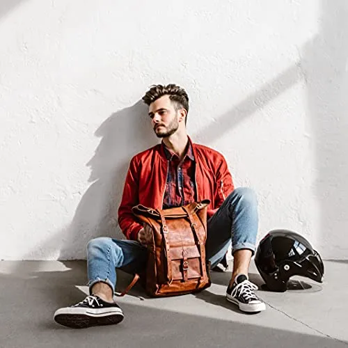 BERLINER BAGS Vintage Leather Backpack Leeds M, Large Waterproof Bookbag for Men and Women - Brown