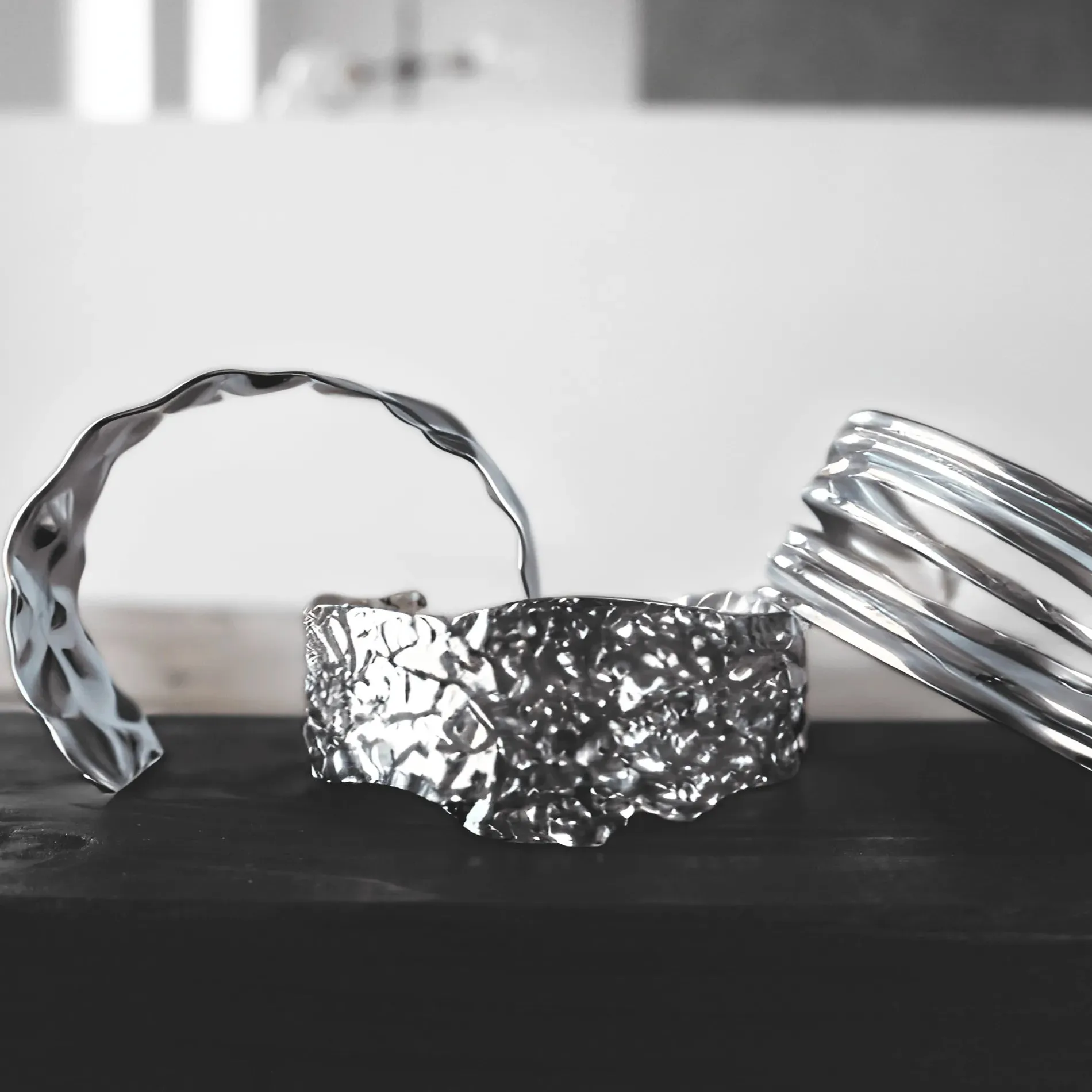 Courage Waterproof Irregular Statement Cuff Bracelet Silver Plating
