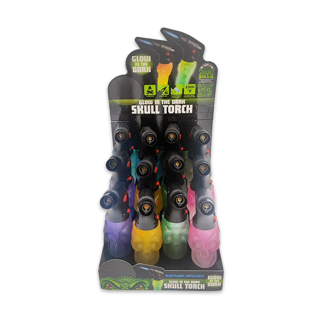 Glow in The Dark Skull Torch Lighter - 12 Pieces Per Retail Ready Display 25093