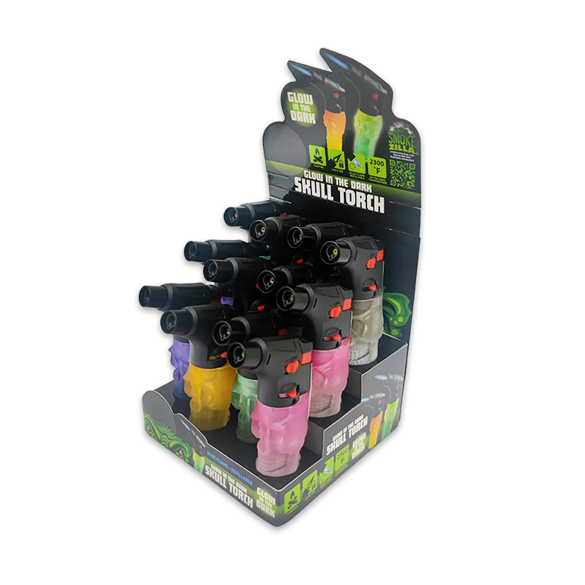 Glow in The Dark Skull Torch Lighter - 12 Pieces Per Retail Ready Display 25093