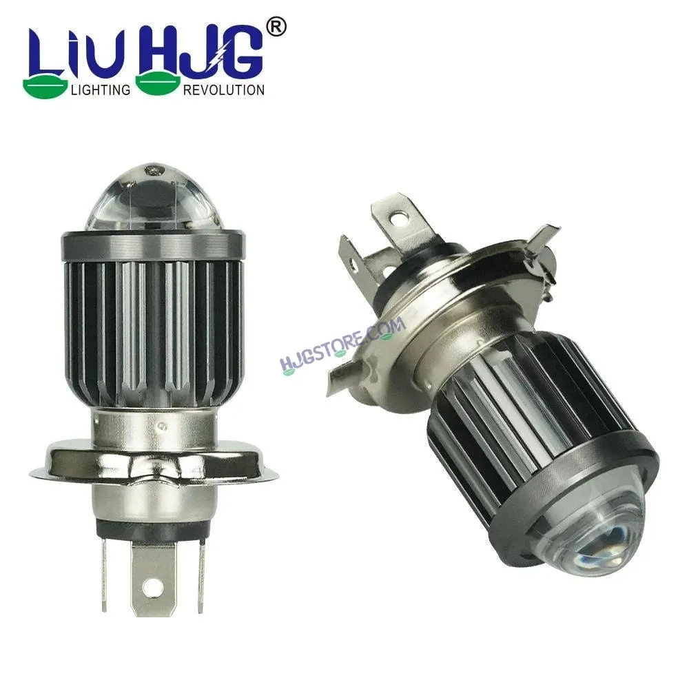 HJG H4 Lens White Yellow LED Headlight Bulb H4 For All Motorcycles (Low and High Beam Bulbs (White) White Yellow 40W Lens) - Type H4