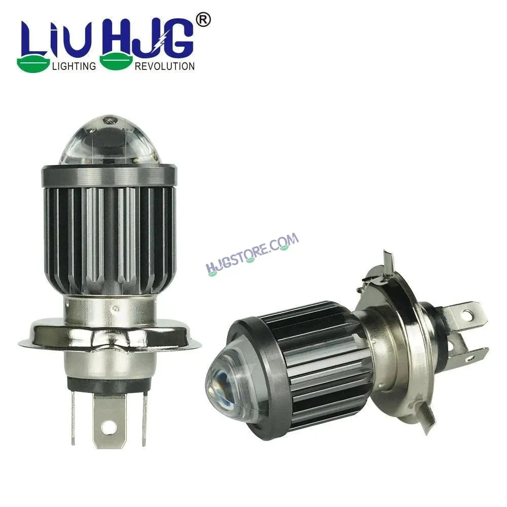 HJG H4 Lens White Yellow LED Headlight Bulb H4 For All Motorcycles (Low and High Beam Bulbs (White) White Yellow 40W Lens) - Type H4