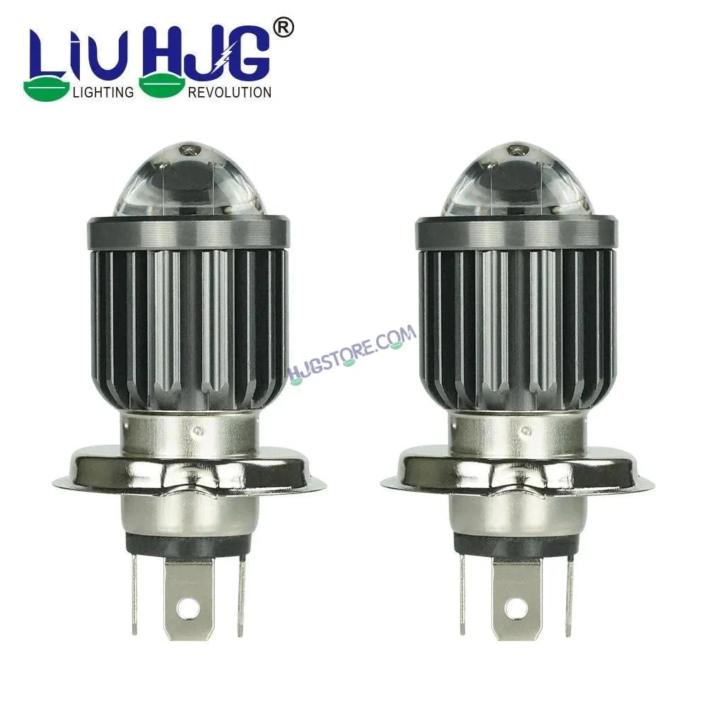 HJG H4 Lens White Yellow LED Headlight Bulb H4 For All Motorcycles (Low and High Beam Bulbs (White) White Yellow 40W Lens) - Type H4