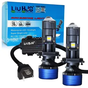 HJG H4 Projector Lens LED Headlight Bulb for car | Hi/Lo Beam Headlight 12V-80V | 100W | 5000LM | 3 Pin Projector h4 Headlight with Fan | (Pack of 2)