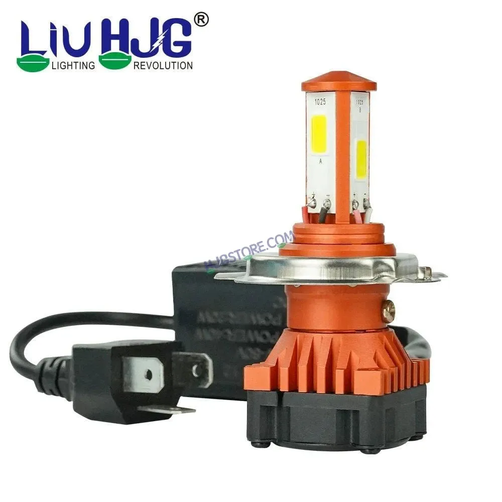 HJG H4 White LED Headlight Bulb H4 For All Motorcycles (Low and High Beam Bulbs (White) White 50W, Pack of 1) - Type H4