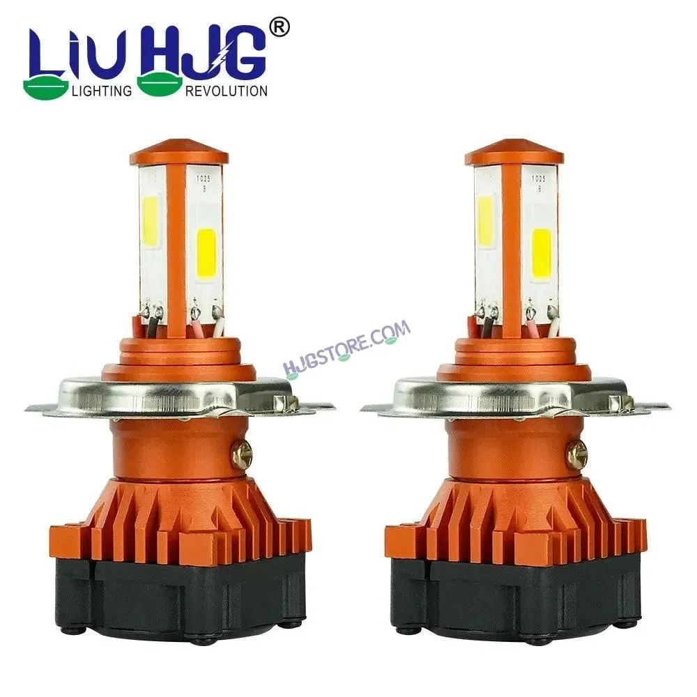 HJG H4 White LED Headlight Bulb H4 For All Motorcycles (Low and High Beam Bulbs (White) White 50W, Pack of 1) - Type H4