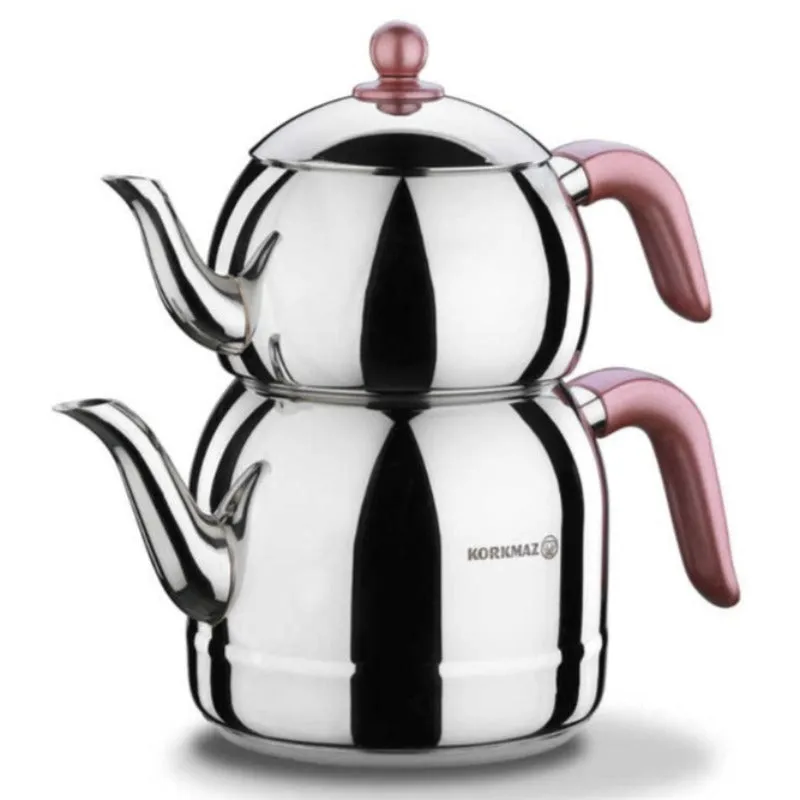 Korkmaz Retro A195 Turkish Teapot Set, Stainless Steel Tea Maker 37.2 - 84.5 oz