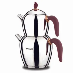 Korkmaz Sehnaz Stainless Steel Turkish Teapot Set-Maroon