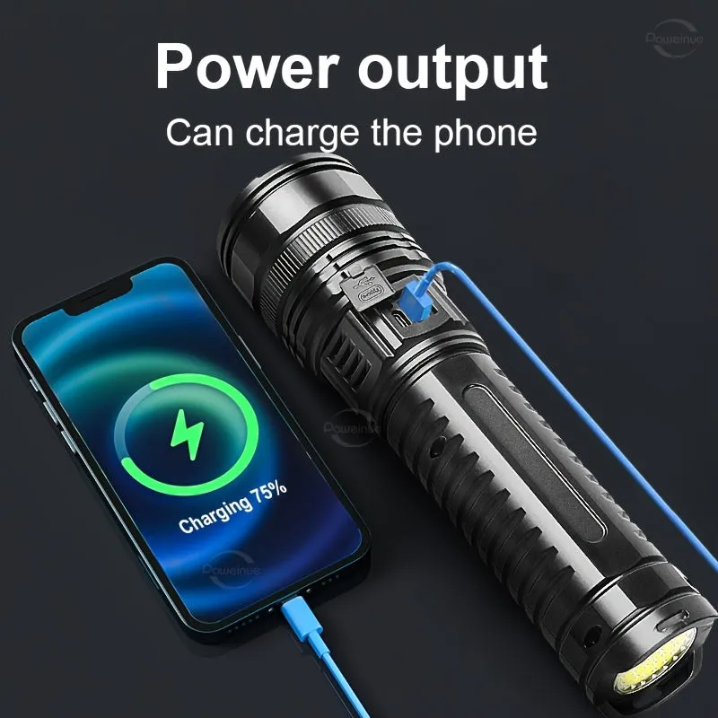 Led Flashlights, Tactical Flash Light, Built-in 15000mah Battery Long Range Spotlights, Torch Emergency Light With COB Light