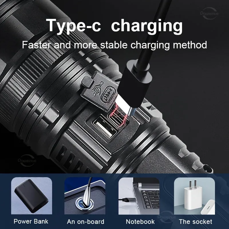 Led Flashlights, Tactical Flash Light, Built-in 15000mah Battery Long Range Spotlights, Torch Emergency Light With COB Light