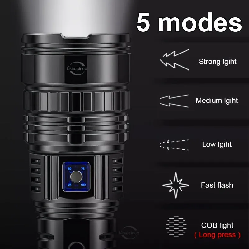 Led Flashlights, Tactical Flash Light, Built-in 15000mah Battery Long Range Spotlights, Torch Emergency Light With COB Light