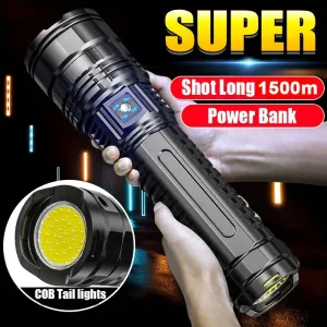 Led Flashlights, Tactical Flash Light, Built-in 15000mah Battery Long Range Spotlights, Torch Emergency Light With COB Light