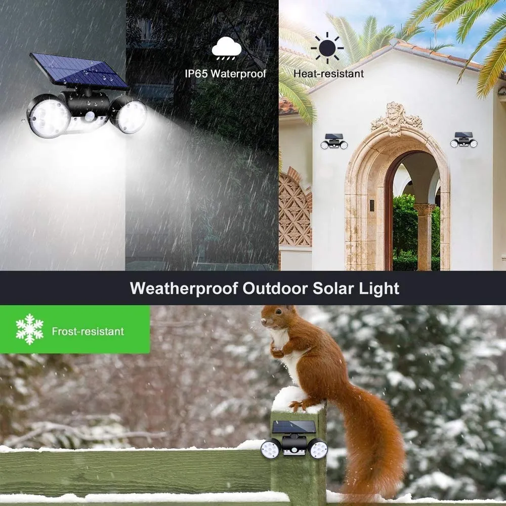 Ollivage Solar Lights Outdoor, Motion Sensor Security Lights Solar Wall Lights with Dual Head Spotlights LED Waterproof 360° Adjustable Solar Motion Lights Outdoor for Garden Garage Patio, 1 Pack
