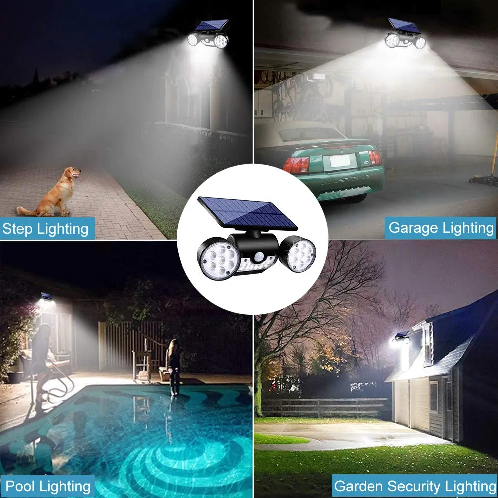 Ollivage Solar Lights Outdoor, Motion Sensor Security Lights Solar Wall Lights with Dual Head Spotlights LED Waterproof 360° Adjustable Solar Motion Lights Outdoor for Garden Garage Patio, 1 Pack