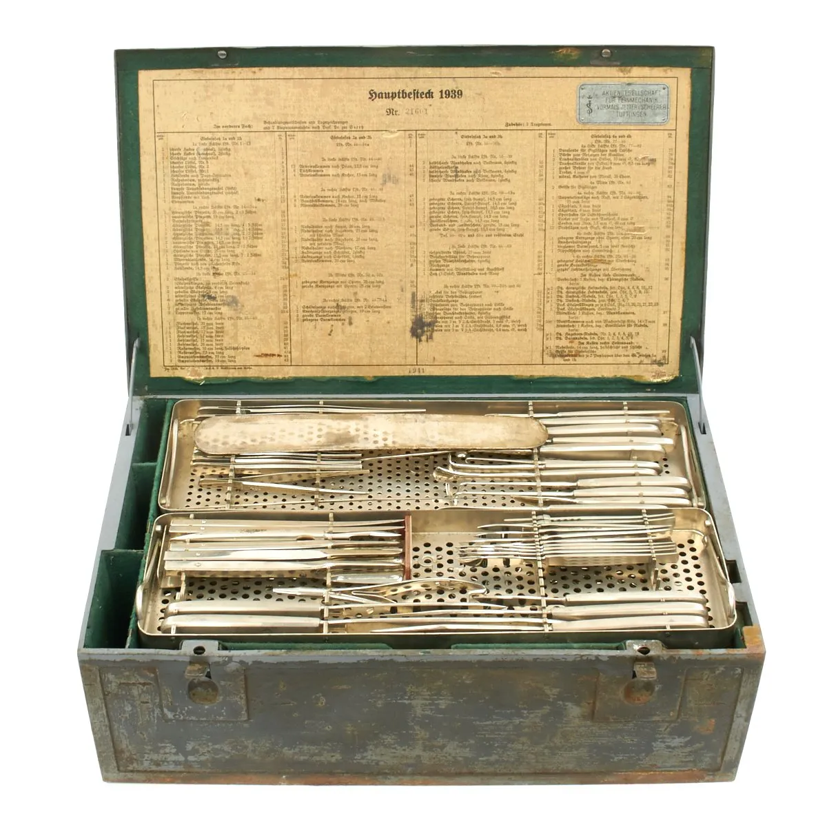 Original German WWII Hauptbesteck 1939 Large Medical Surgical Tool Set by AESCULAP - dated 1941