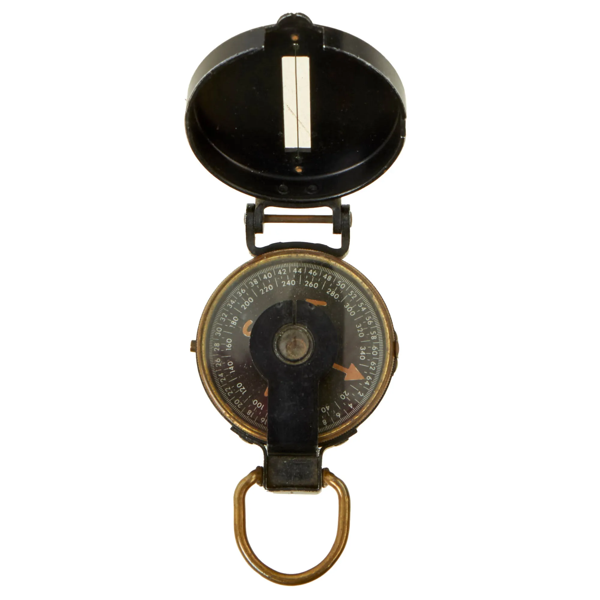 Original U.S. WWII US Army M1938 Lensatic Compass By W.&L.E. Gurley With 1st Model “Split Type” Pouch and Land Navigation Training Booklet