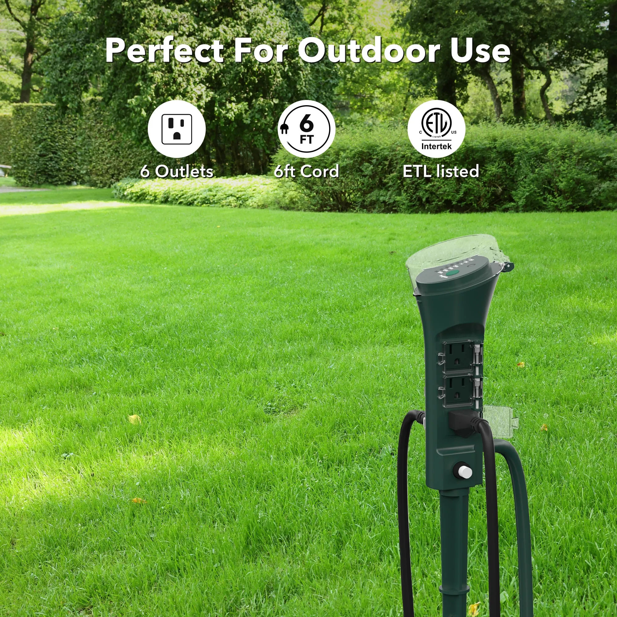 Outdoor Multi Socket Timer Yard Stake with Photocell Countdown Timer and Remote Control BN-LINK