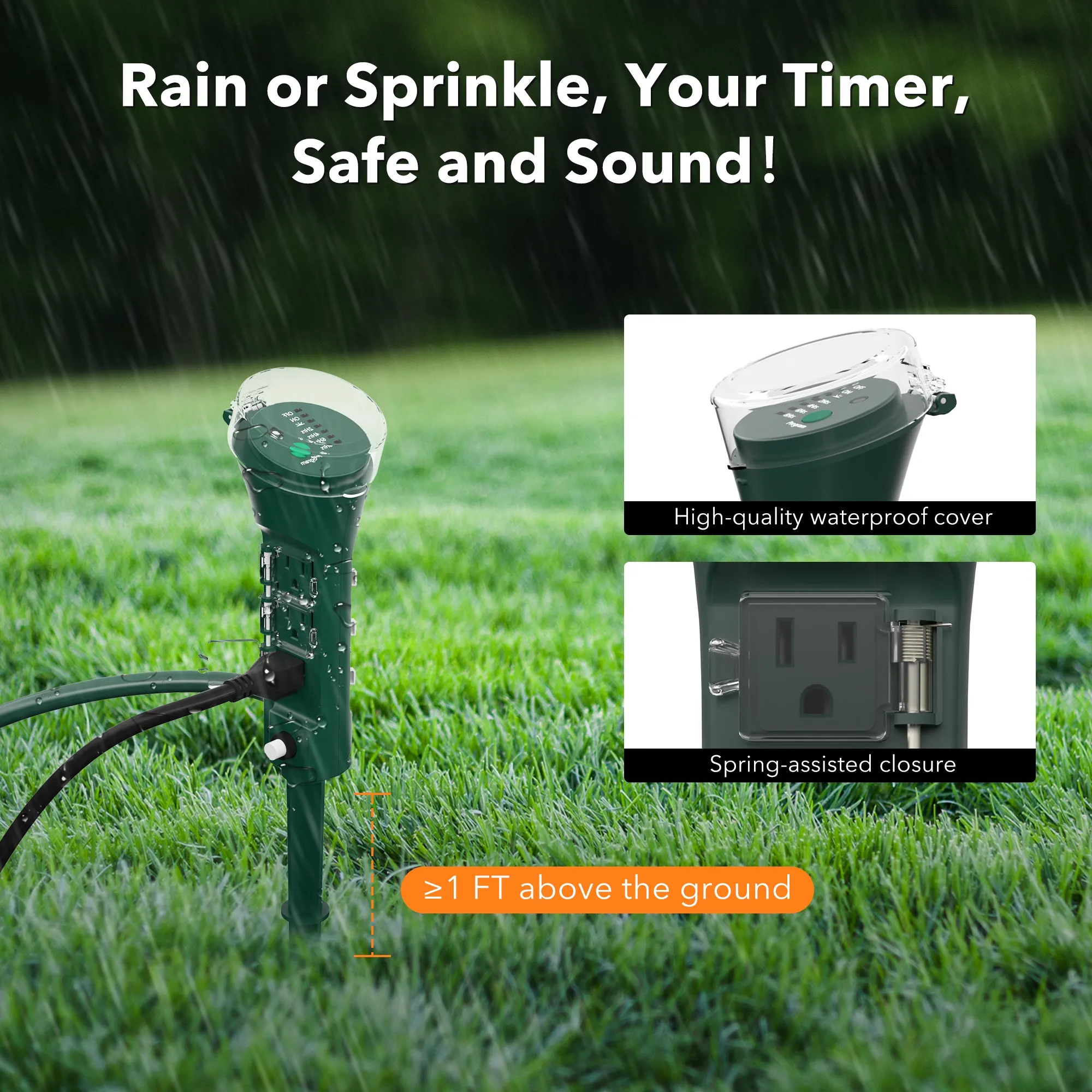 Outdoor Multi Socket Timer Yard Stake with Photocell Countdown Timer and Remote Control BN-LINK