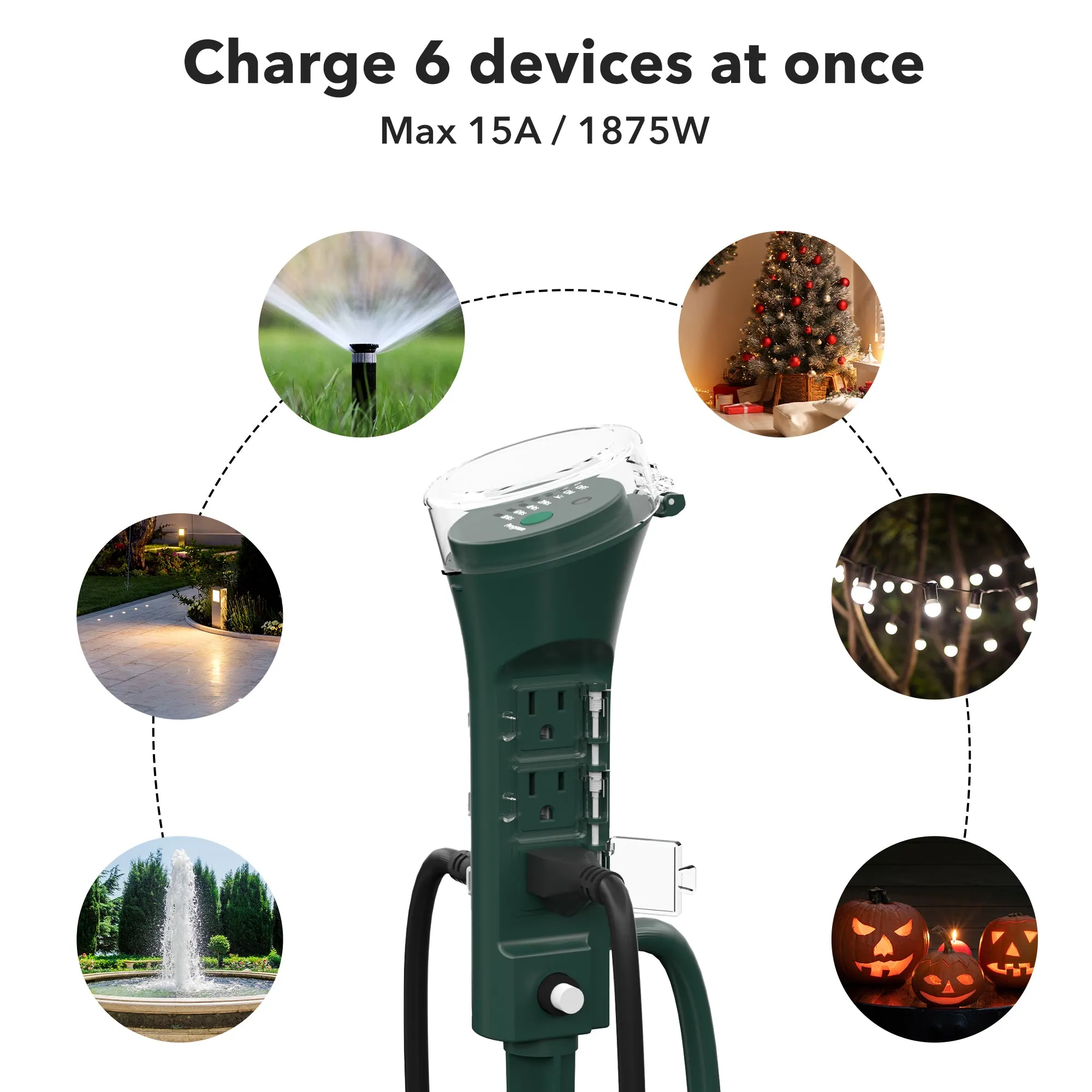 Outdoor Multi Socket Timer Yard Stake with Photocell Countdown Timer and Remote Control BN-LINK