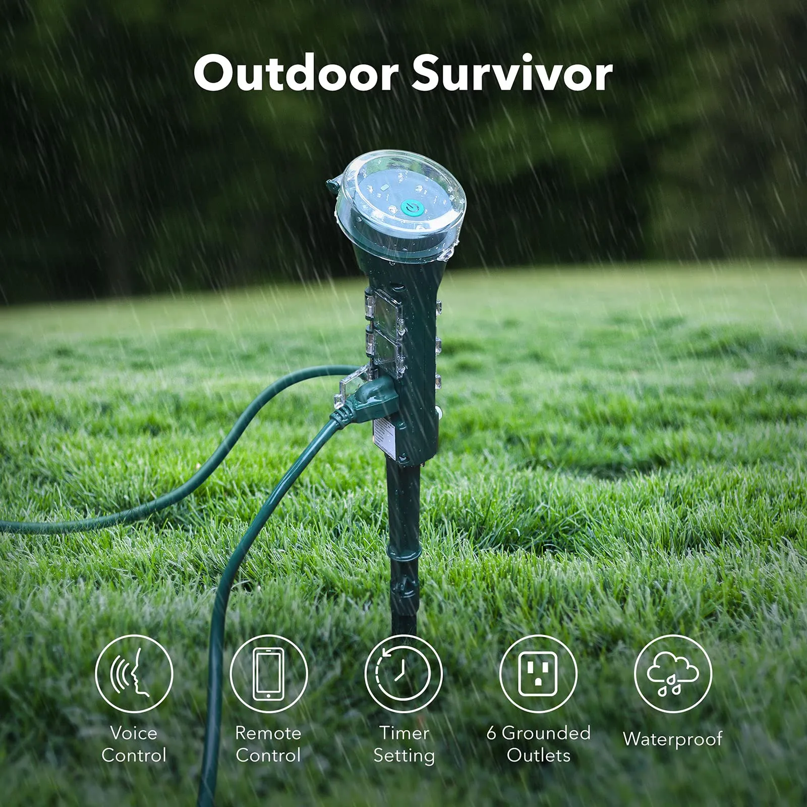 Outdoor Smart WiFi Timer Outlet Heavy Duty Yard Stake Compatible Function HBN