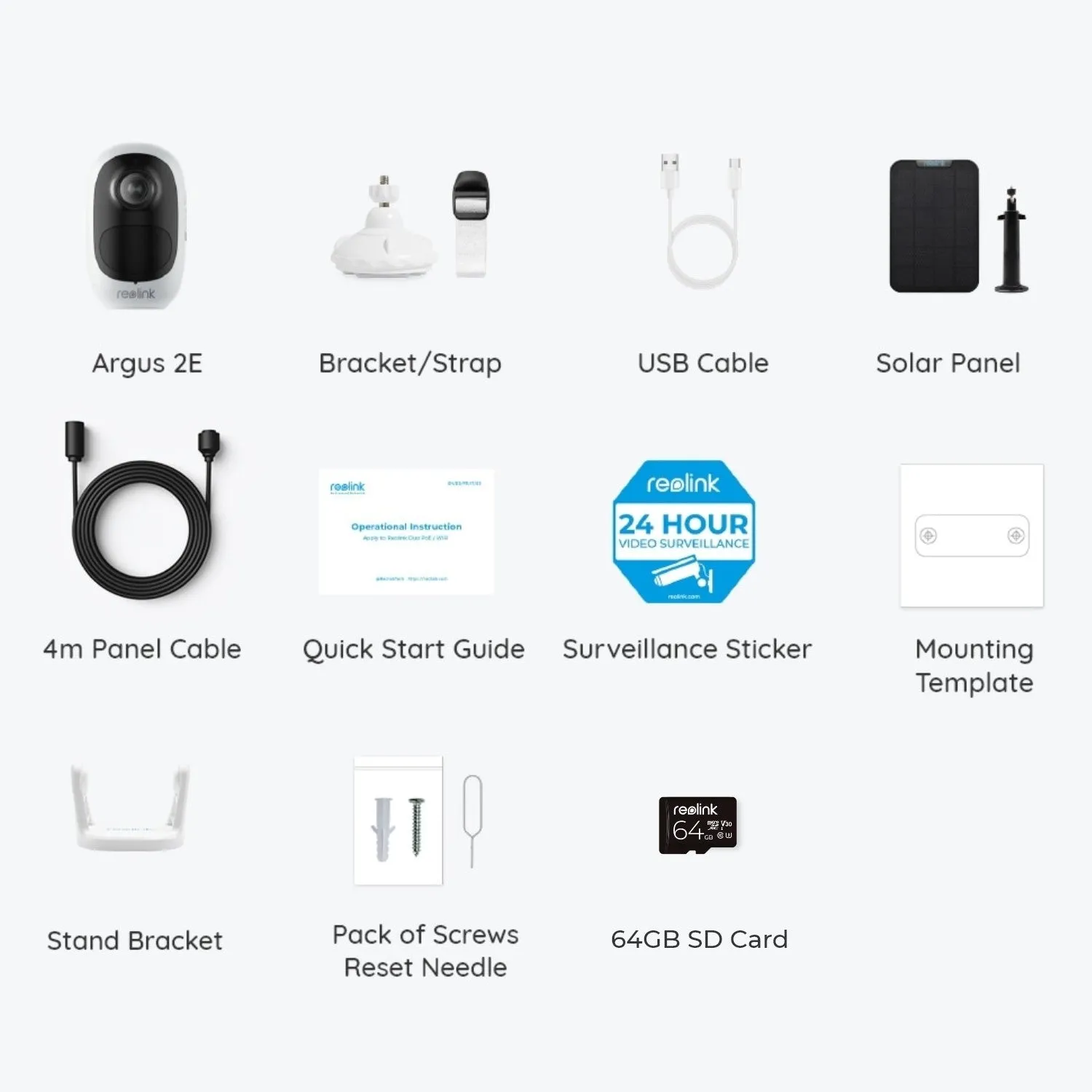 Reolink Argus 3MP 2E Battery Cam Kit with 6W Solar Panel & 64GB MicroSD Card
