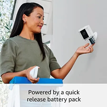 Ring Spotlight Cam Plus, Battery | Two-Way Talk, Color Night Vision, and Security Siren (2022 release) | 2-pack, White