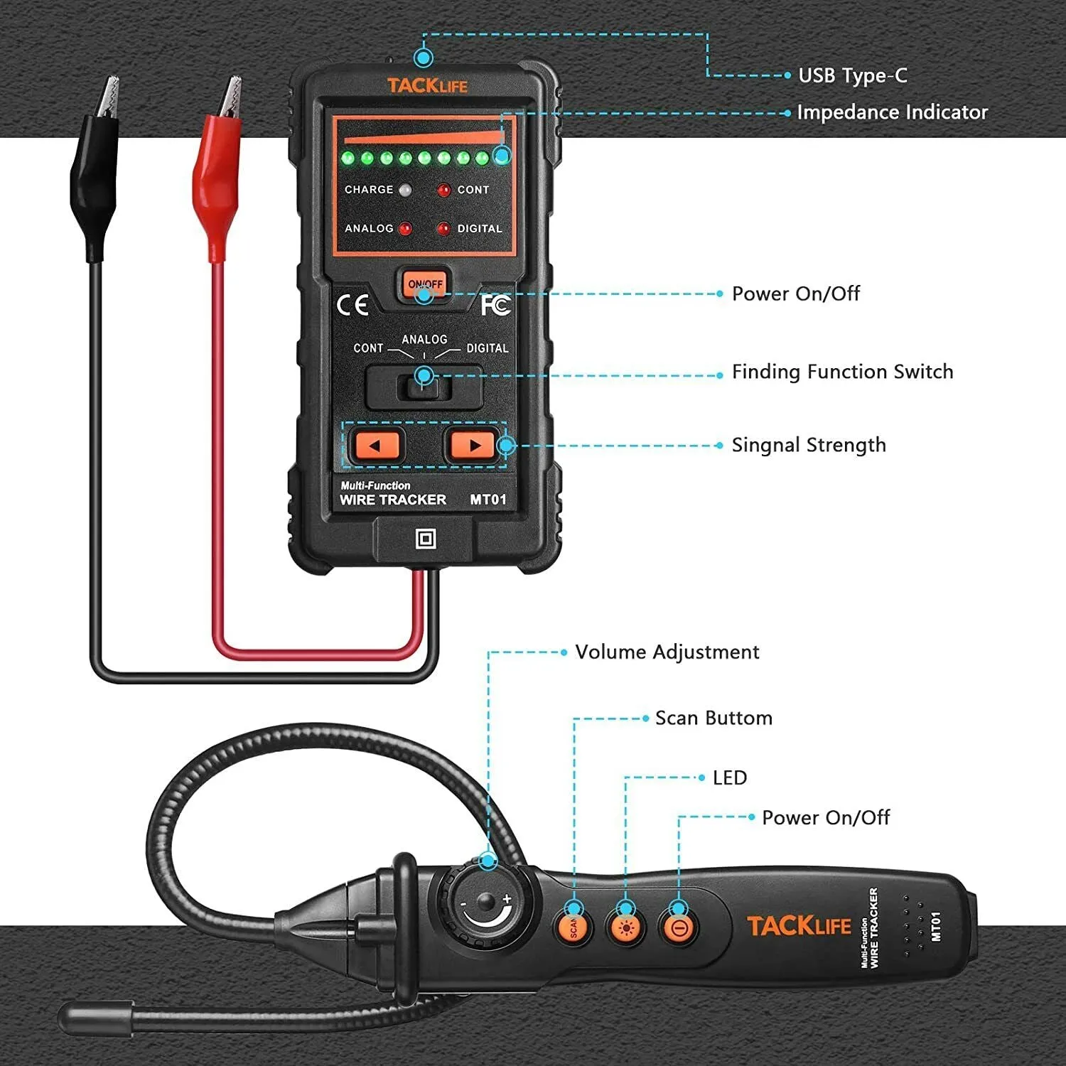 Underground Wire Tracker Locator Cable Tester with Earphone